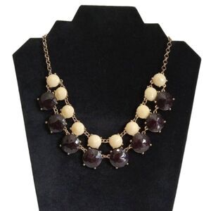 Dark Brown & Cream Rhinestones Gold Toned Rolo Chain Statement Style Necklace